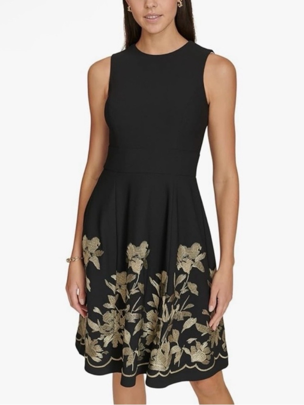 Calvin Klein Black W/Gold Embroidered Dress